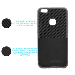 BlackStuff Genuine Carbon Fiber and Silicone Lightweight Phone Case Compatible with Huawei P10 Lite BS-2018