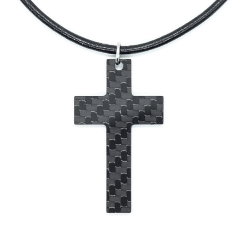 Cross Carbon Fiber Pendant and Leather Necklace by Sigil SG-108