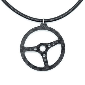 Steering Wheel Carbon Fiber Pendant and Leather Necklace by Sigil SG-124