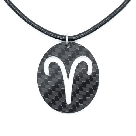Aries Zodiac Carbon Fiber Pendant and Leather Necklace by Sigil SG-112