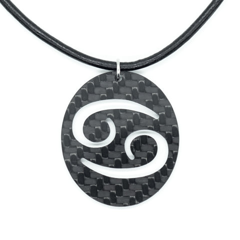 Cancer Zodiac Carbon Fiber Pendant and Leather Necklace by Sigil SG-115