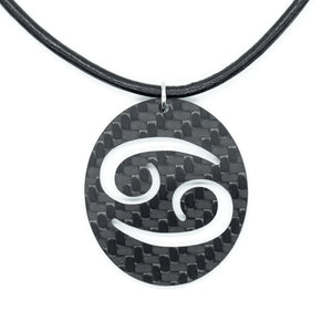 Cancer Zodiac Carbon Fiber Pendant and Leather Necklace by Sigil SG-115