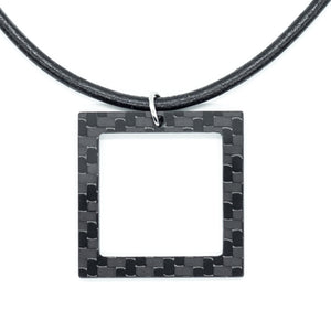 Square Carbon Fiber Pendant and Leather Necklace by Sigil SG-105