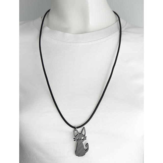 Cat Kitten Carbon Fiber Pendant and Leather Necklace by Sigil SG-129