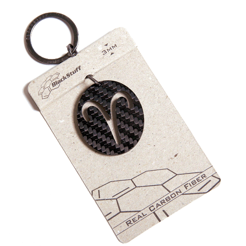 BlackStuff Carbon Fiber Keychain Keyring Ring Holder Zodiac Aries BS-401