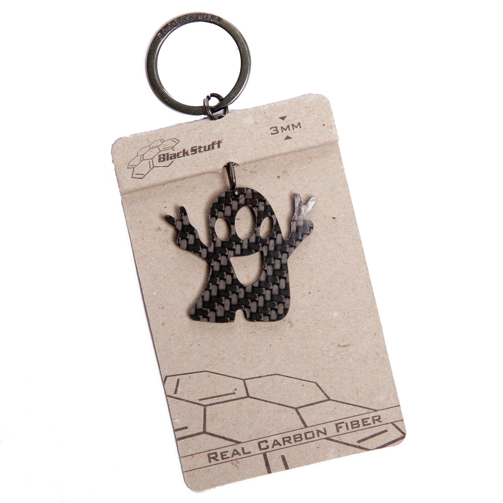 BlackStuff Carbon Fiber Keychain Keyring Ring Holder Funny Alien Peace