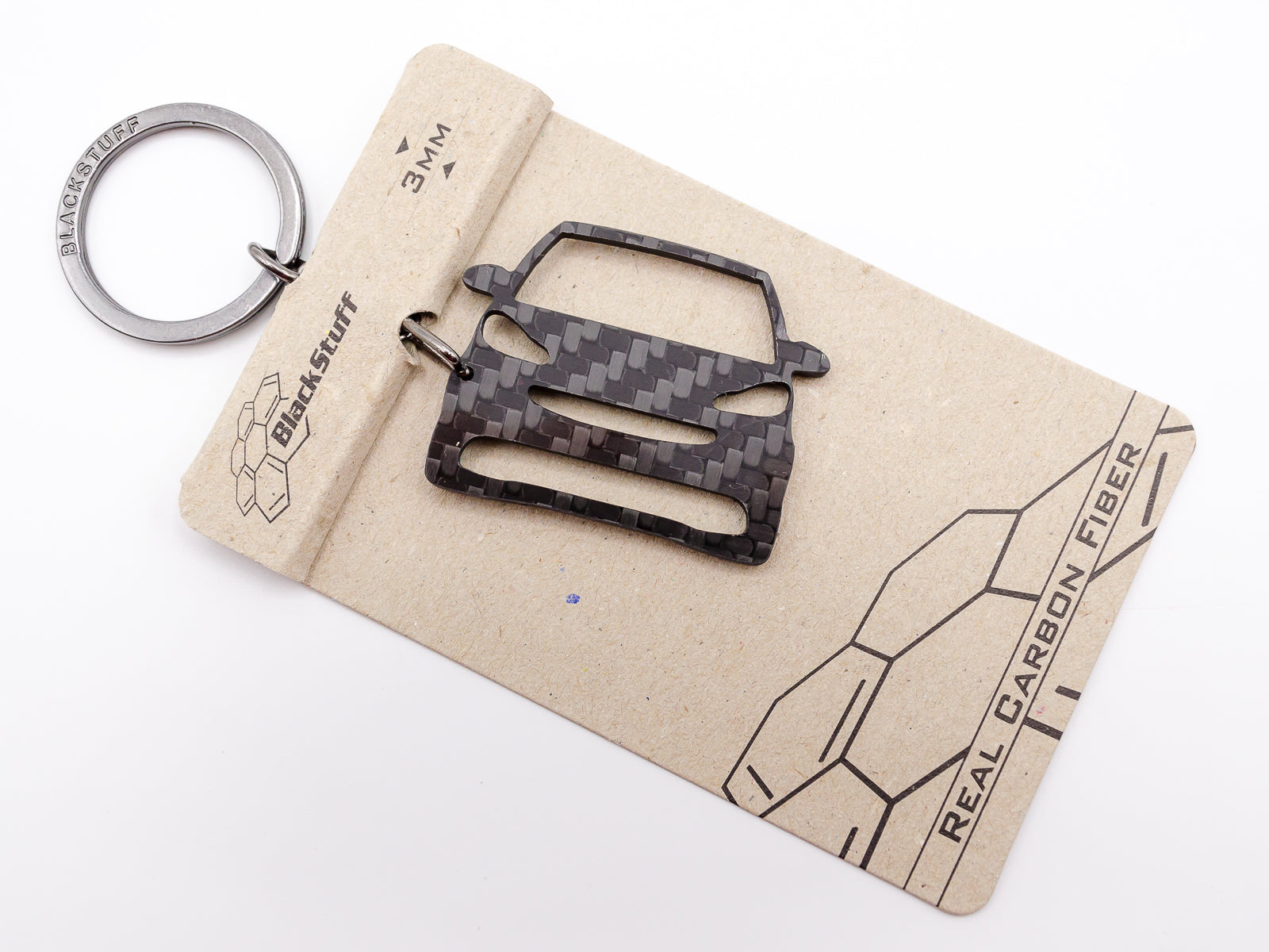 BlackStuff Carbon Fiber Keychain Keyring Ring Holder Compatible with ForTwo MK2 2007-2014 BS-116