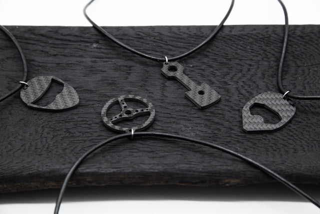 Piston Head Carbon Fiber Pendant and Leather Necklace by Sigil SG-125