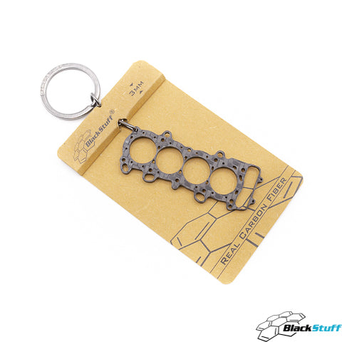 BlackStuff Carbon Fiber Keychain Keyring Ring Holder Head Gasket Compatible with VTec HG-107