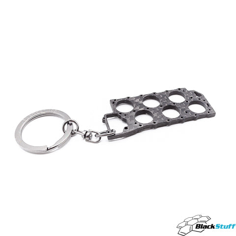 BlackStuff Carbon Fiber Keychain Keyring Ring Holder Head Gasket Compatible with VAG VR6 HG-112