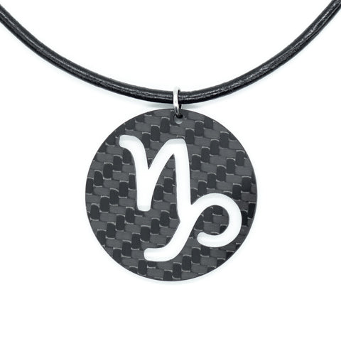 Capricorn Zodiac Carbon Fiber Pendant and Leather Necklace by Sigil SG-121