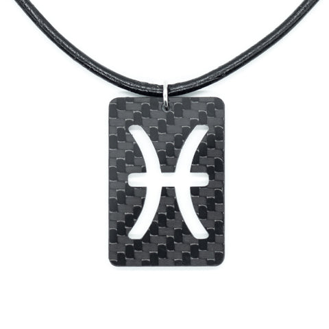 Ciondolo in fibra di carbonio Zodiac Pesci e collana in pelle di Sigil SG-123