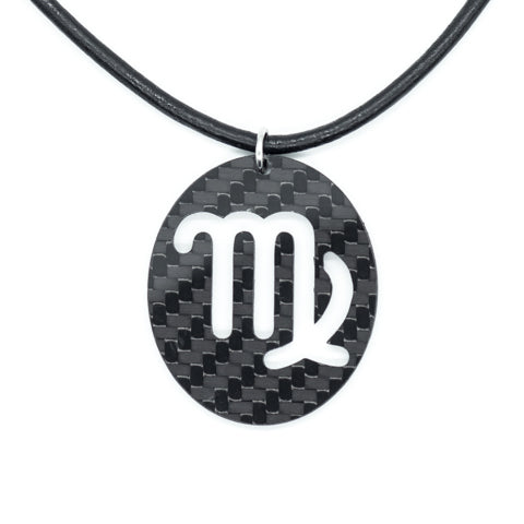 Virgo Zodiac Carbon Fiber Pendant and Leather Necklace by Sigil SG-117