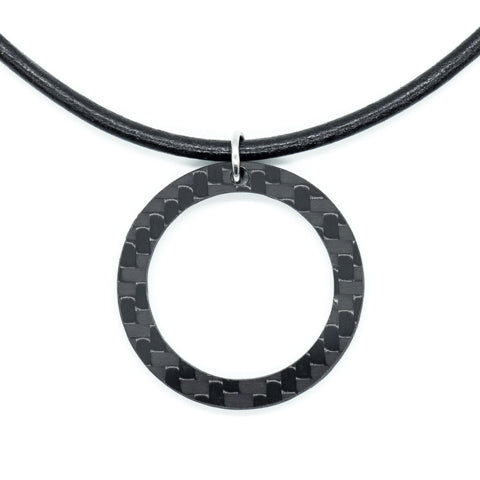 Circle Carbon Fiber Pendant and Leather Necklace by Sigil SG-101