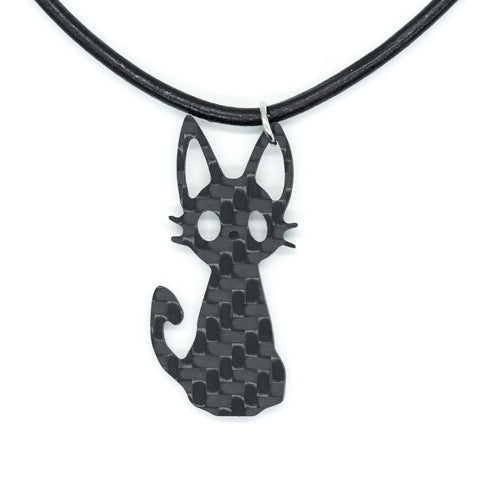 Ciondolo in fibra di carbonio con gattino gatto e collana in pelle di Sigil SG-129