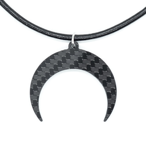 Half Moon Carbon Fiber Pendant and Leather Necklace by Sigil SG-107