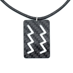 Aquarius Zodiac Carbon Fiber Pendant and Leather Necklace by Sigil SG-122