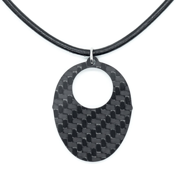 Circle Mask Carbon Fiber Pendant and Leather Necklace by Sigil SG-102