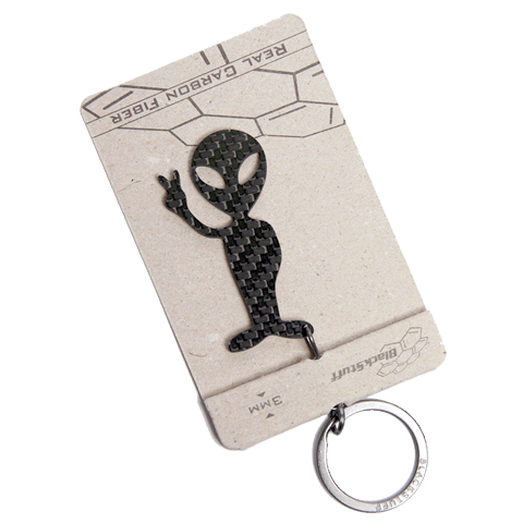 BlackStuff Carbon Fiber Keychain Keyring Ring Holder Funny Alien BS-201